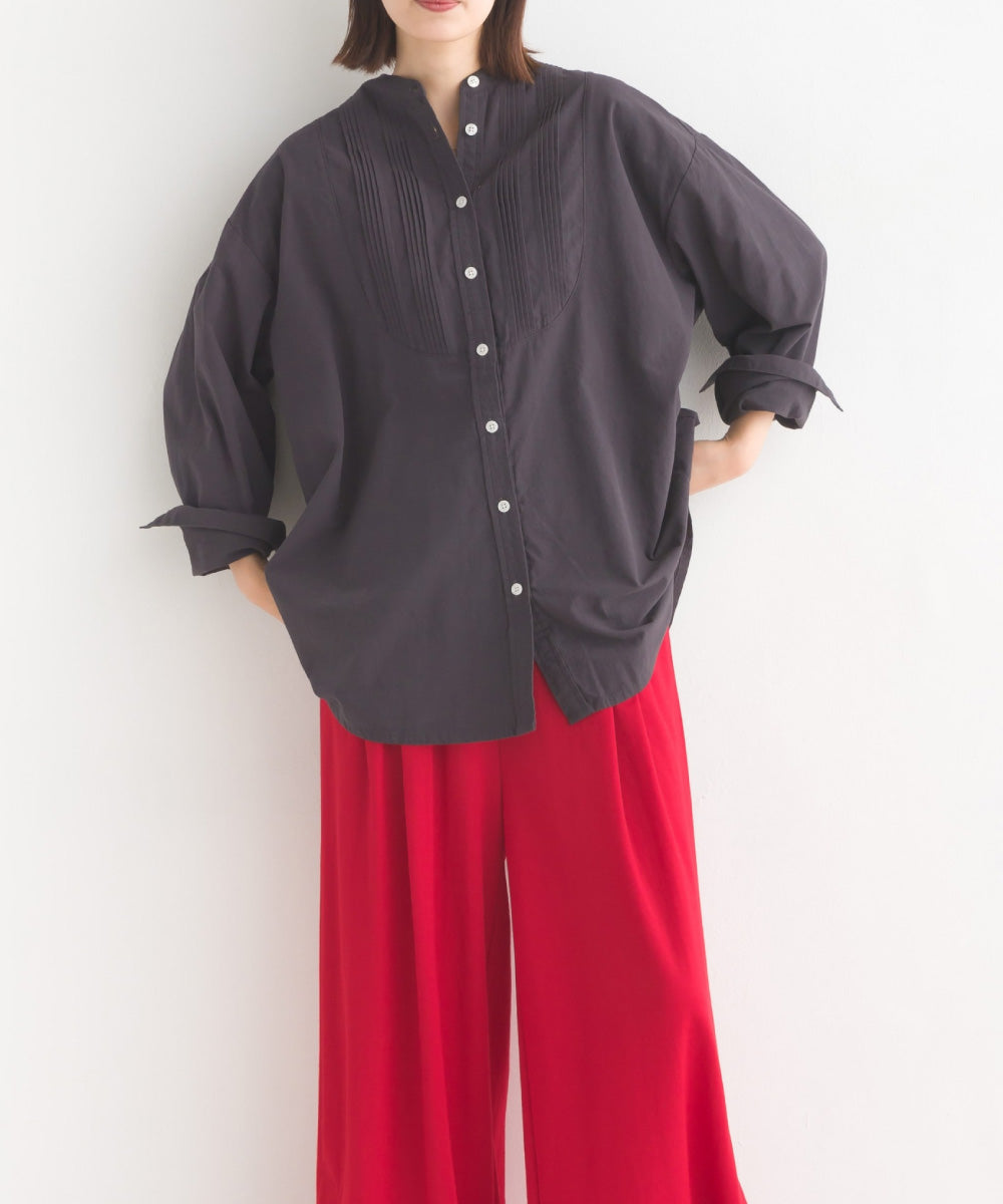 【OMNES】製品洗いスラブコットンピンタック長袖シャツ【7123-4173】