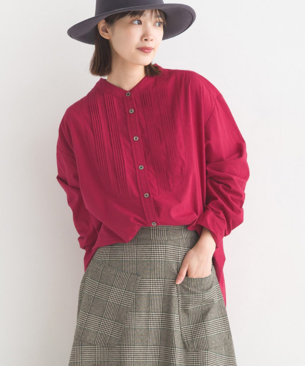 【OMNES】製品洗いスラブコットンピンタック長袖シャツ【7123-4173】