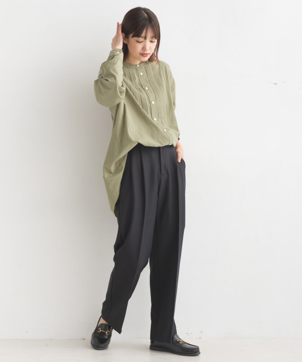 【OMNES】製品洗いスラブコットンピンタック長袖シャツ【7123-4173】