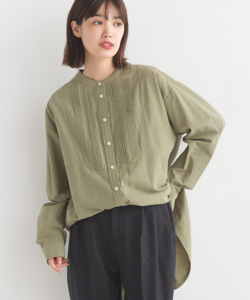 【OMNES】製品洗いスラブコットンピンタック長袖シャツ【7123-4173】