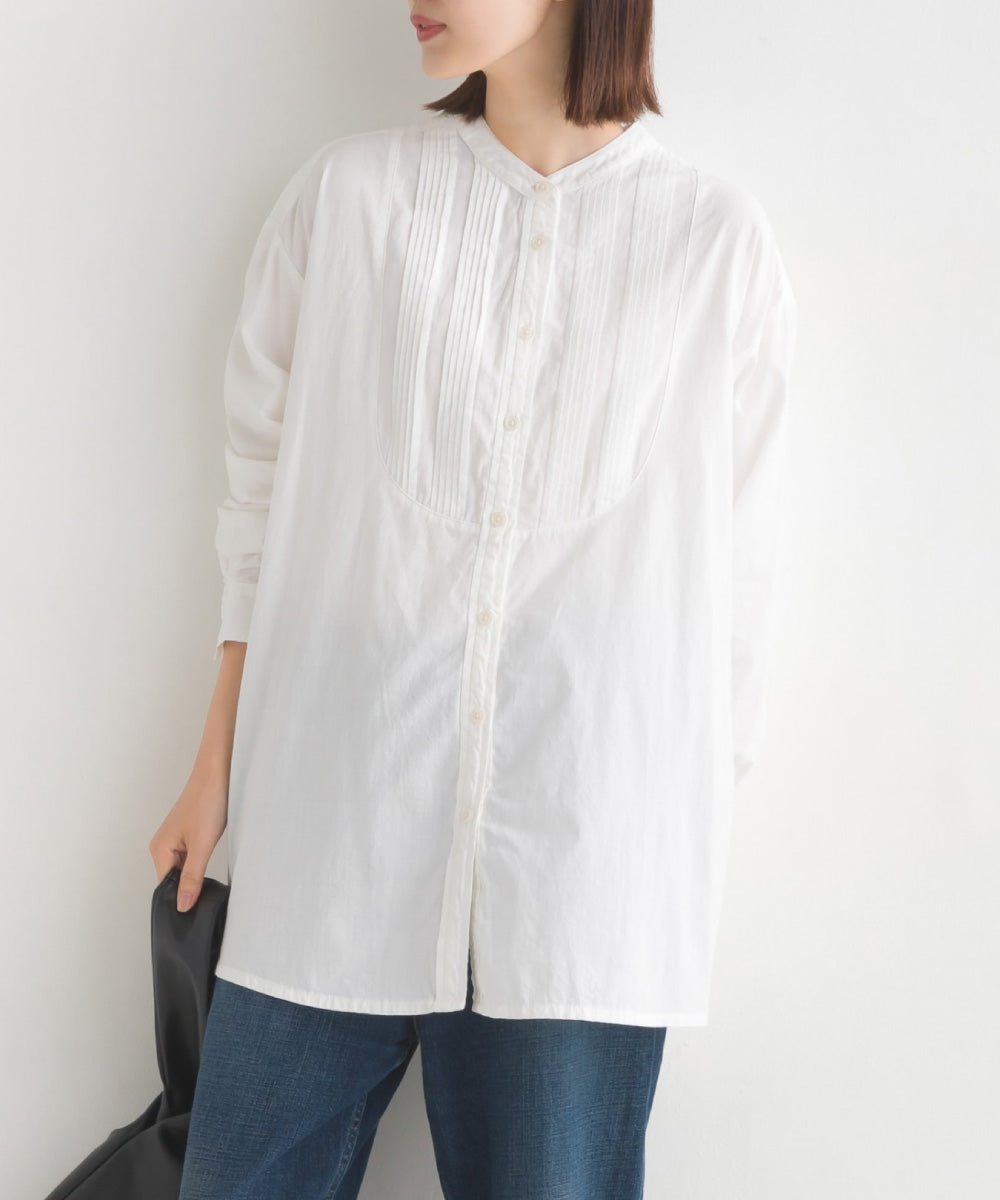 【OMNES】製品洗いスラブコットンピンタック長袖シャツ【7123-4173】
