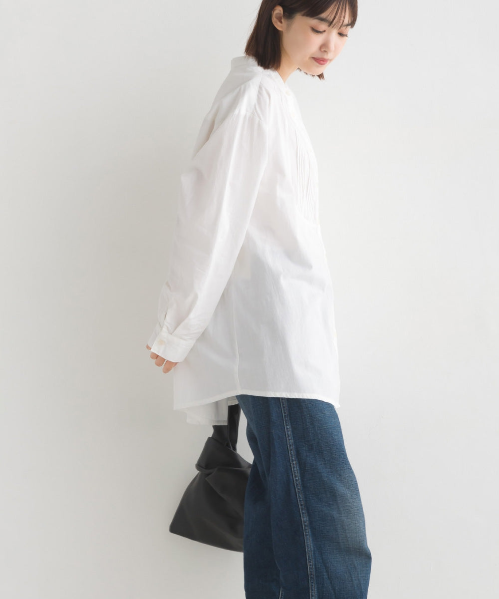 【OMNES】製品洗いスラブコットンピンタック長袖シャツ【7123-4173】