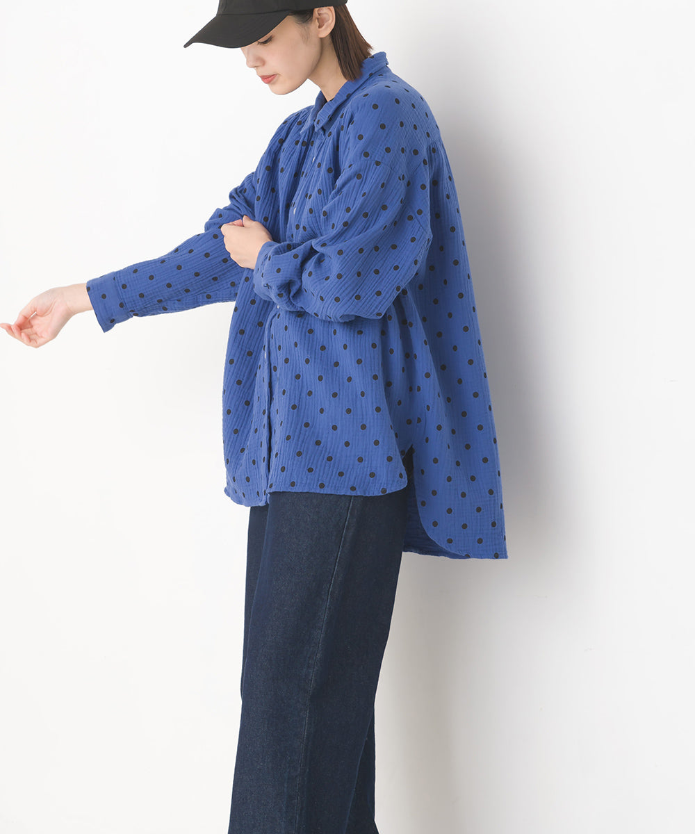 【OMNES】ダブルガーゼ 丸襟長袖シャツ【7123-4174】