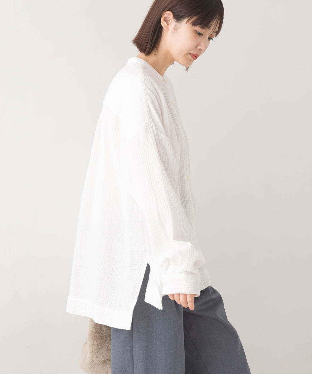 【OMNES】ダブルガーゼワイドシルエット長袖シャツ【7123-4176】