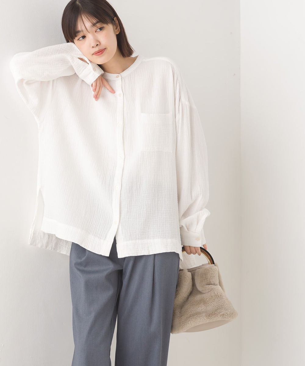 【OMNES】ダブルガーゼワイドシルエット長袖シャツ【7123-4176】