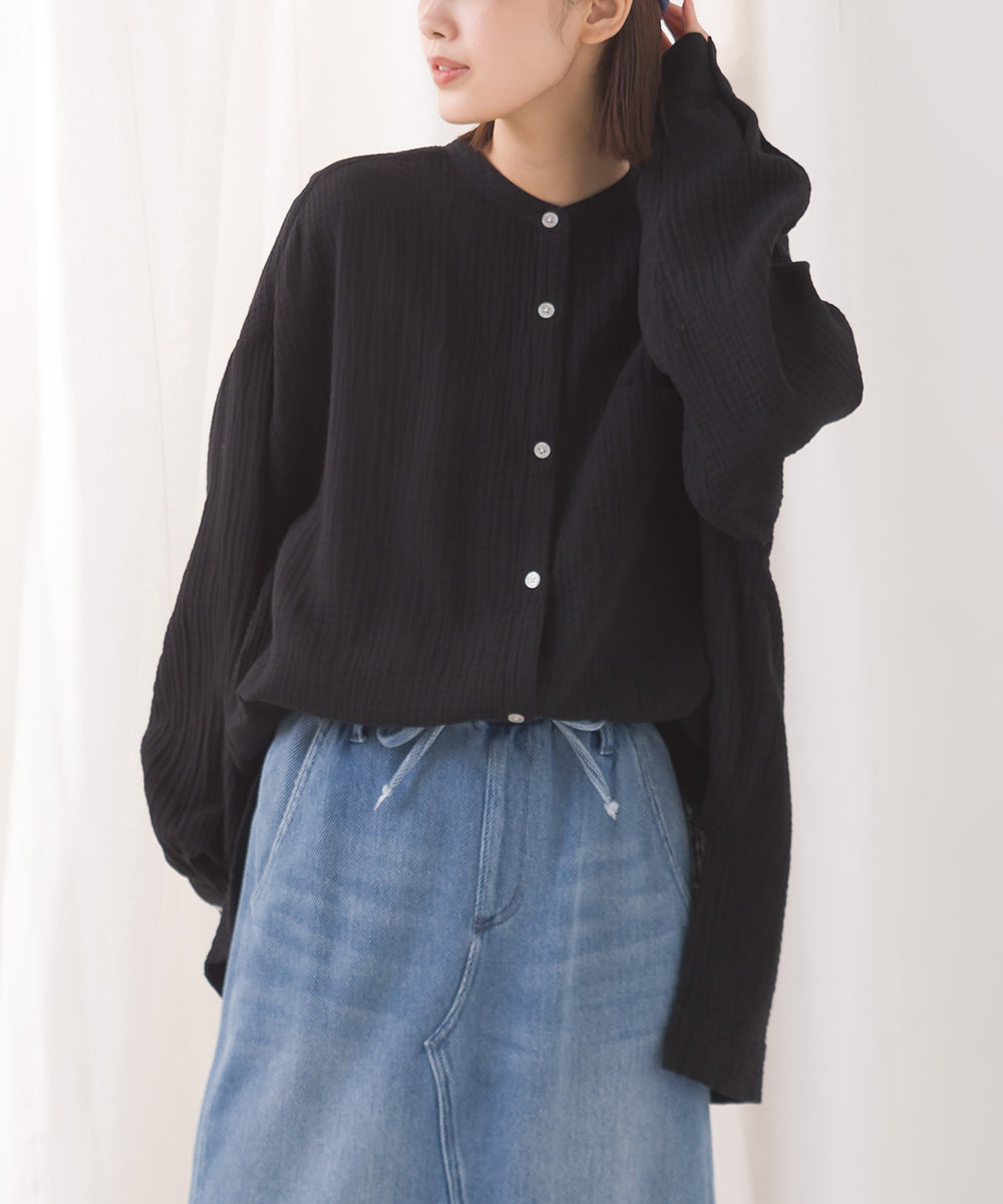 【OMNES】ダブルガーゼワイドシルエット長袖シャツ【7123-4176】