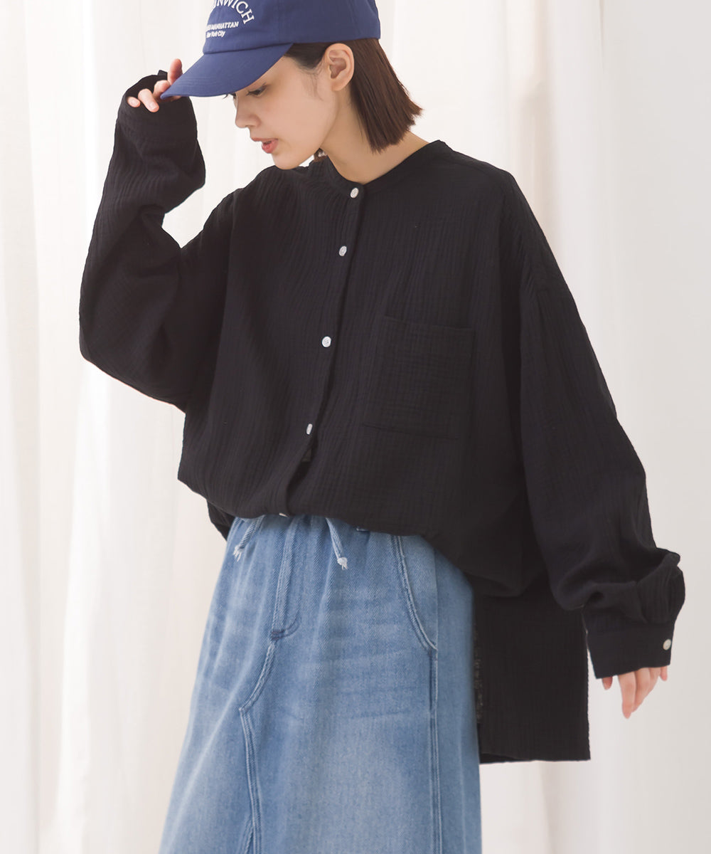 【OMNES】ダブルガーゼワイドシルエット長袖シャツ【7123-4176】
