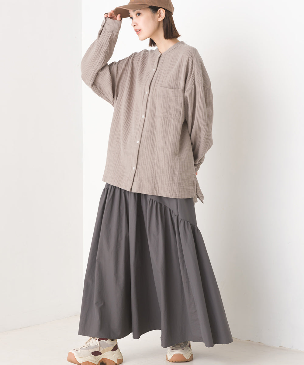 【OMNES】ダブルガーゼワイドシルエット長袖シャツ【7123-4176】
