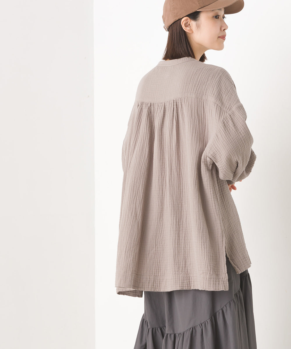 【OMNES】ダブルガーゼワイドシルエット長袖シャツ【7123-4176】