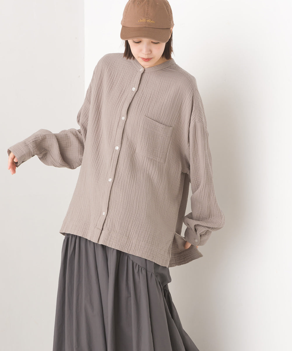 【OMNES】ダブルガーゼワイドシルエット長袖シャツ【7123-4176】