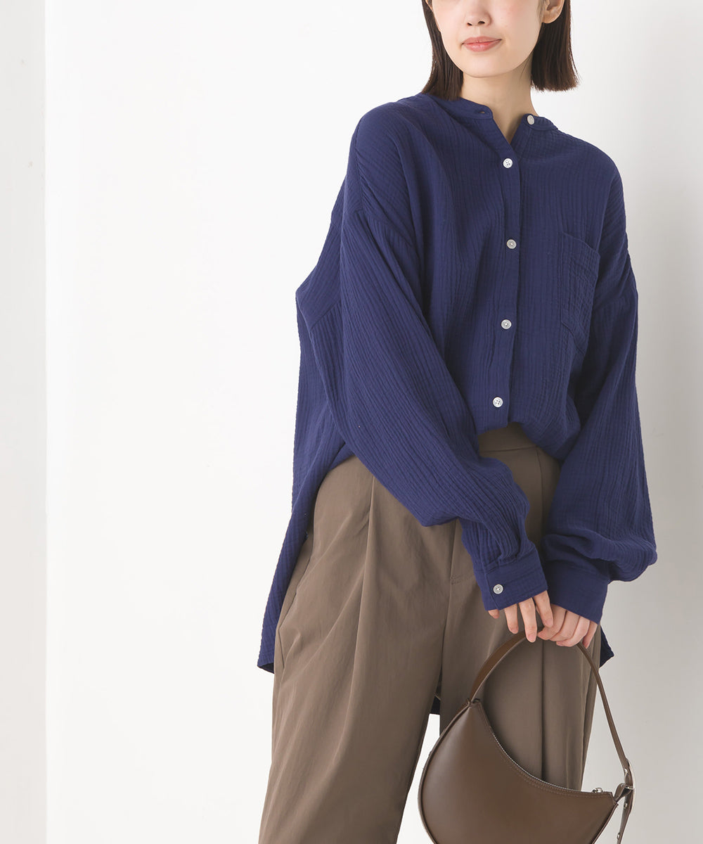 【OMNES】ダブルガーゼワイドシルエット長袖シャツ【7123-4176】