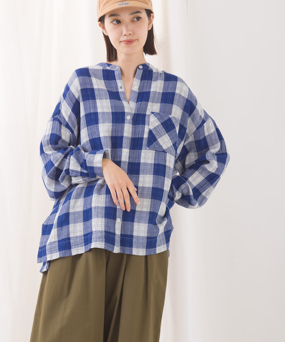 【OMNES】ダブルガーゼワイドシルエット長袖シャツ【7123-4176】