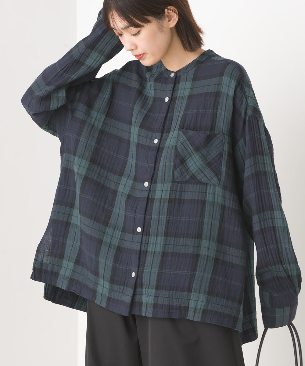 【OMNES】ダブルガーゼワイドシルエット長袖シャツ【7123-4176】
