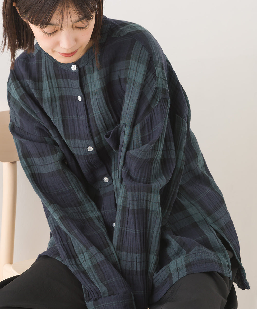 【OMNES】ダブルガーゼワイドシルエット長袖シャツ【7123-4176】