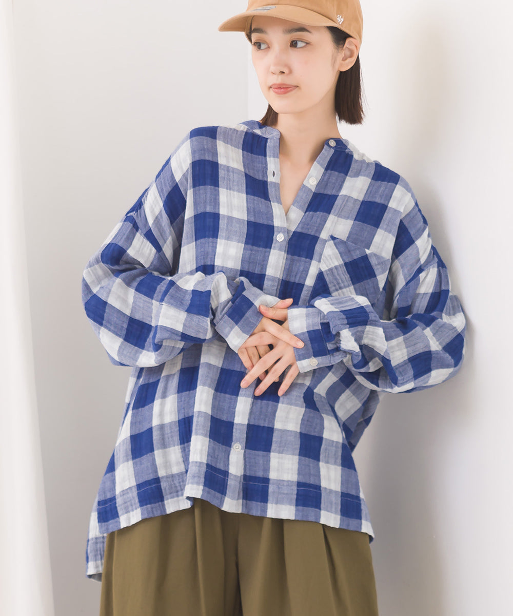 【OMNES】ダブルガーゼワイドシルエット長袖シャツ【7123-4176】