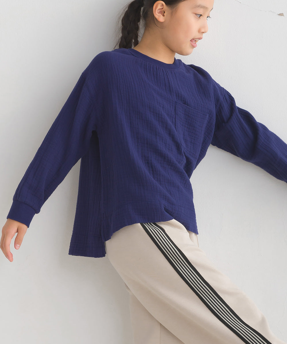 【OMNES】キッズ ダブルガーゼ ポケット付き長袖Tシャツ【7123-4180】