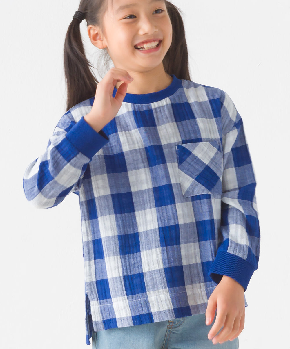 【OMNES】キッズ ダブルガーゼ ポケット付き長袖Tシャツ【7123-4180】