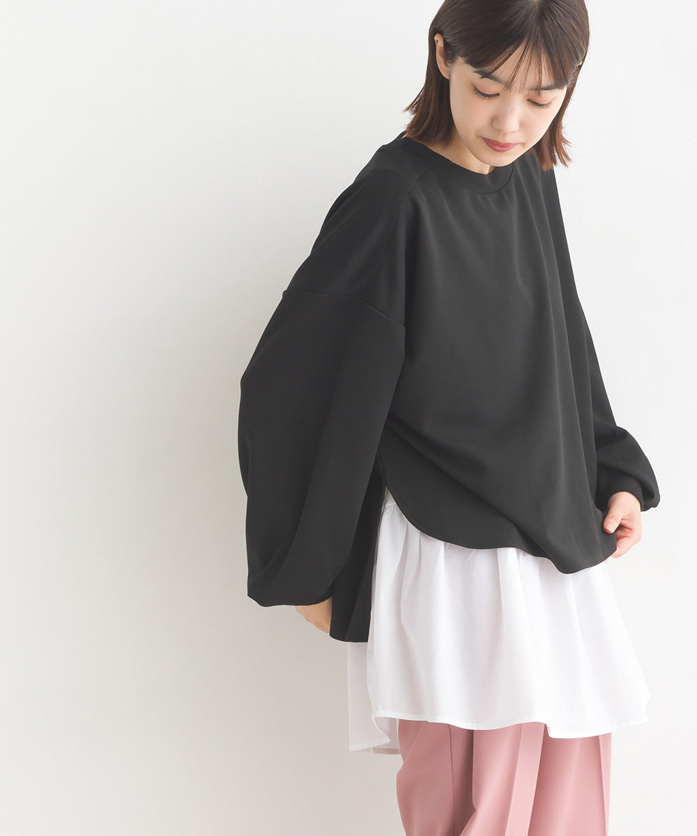 【OMNES】梨地ショート丈裾フレアアンサンブル長袖【7123-5352】