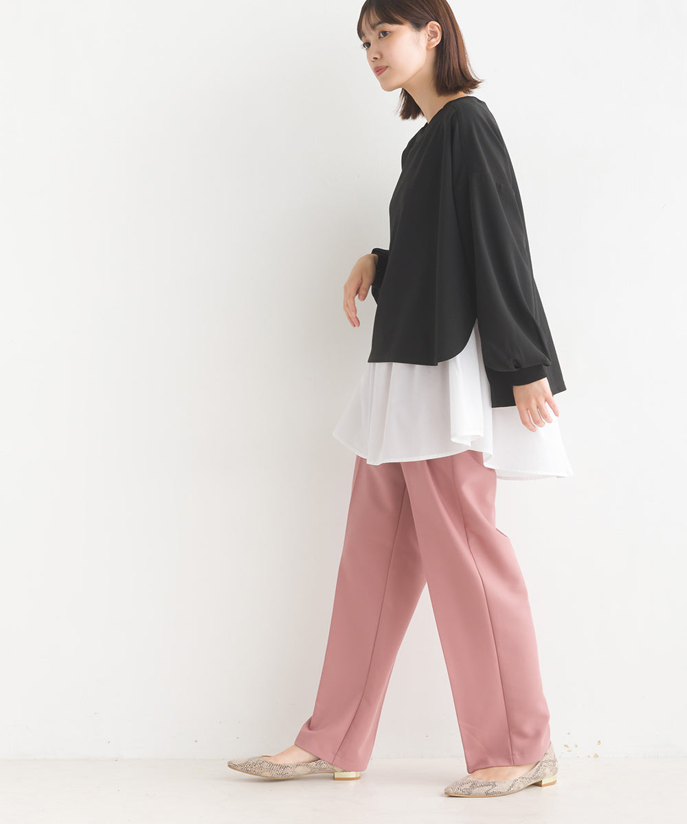 【OMNES】梨地ショート丈裾フレアアンサンブル長袖【7123-5352】
