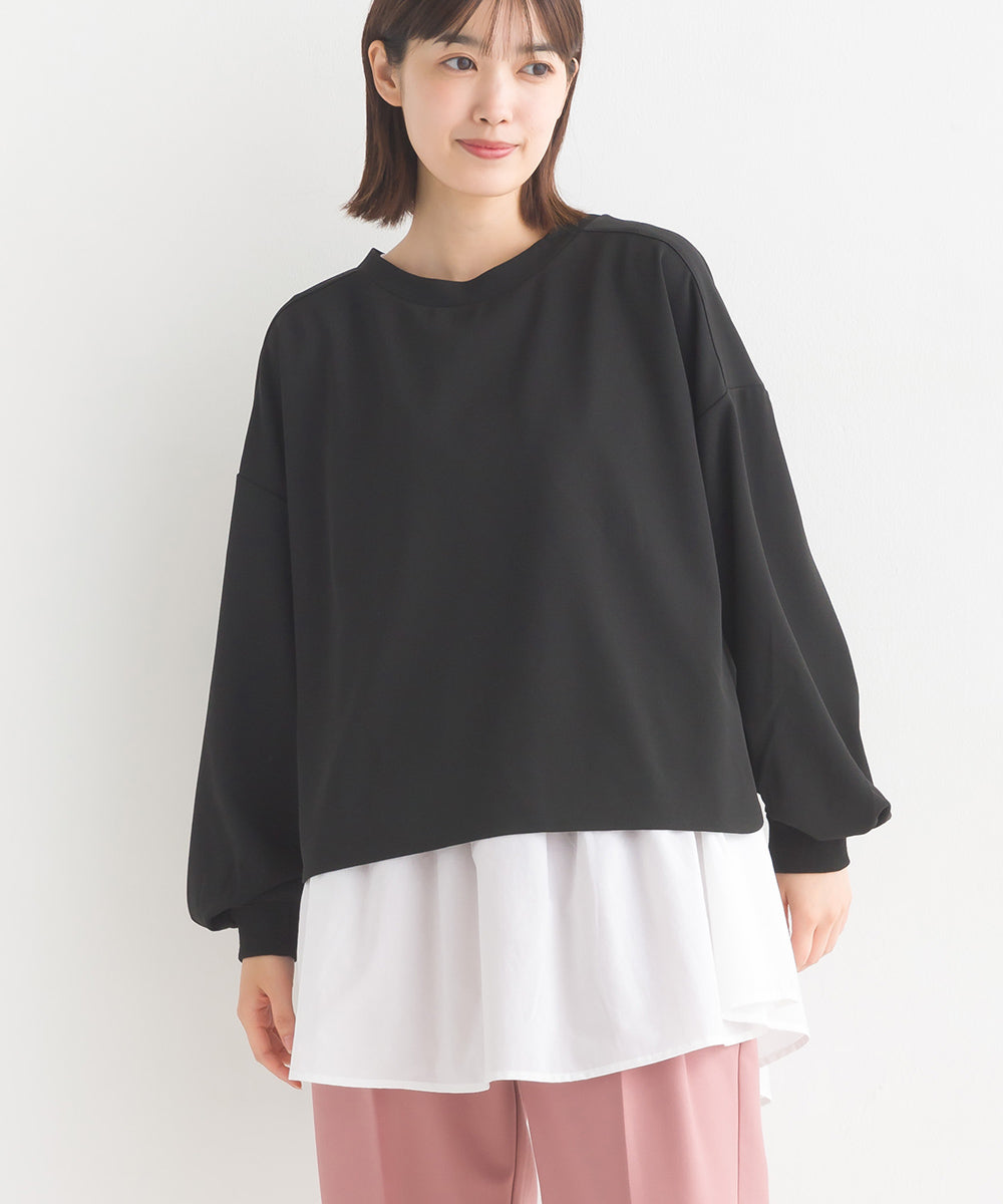 【OMNES】梨地ショート丈裾フレアアンサンブル長袖【7123-5352】