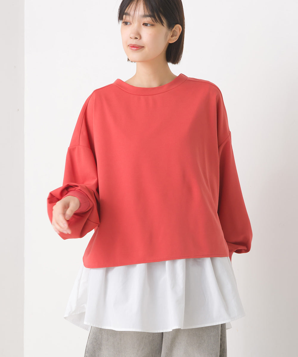 【OMNES】梨地ショート丈裾フレアアンサンブル長袖【7123-5352】