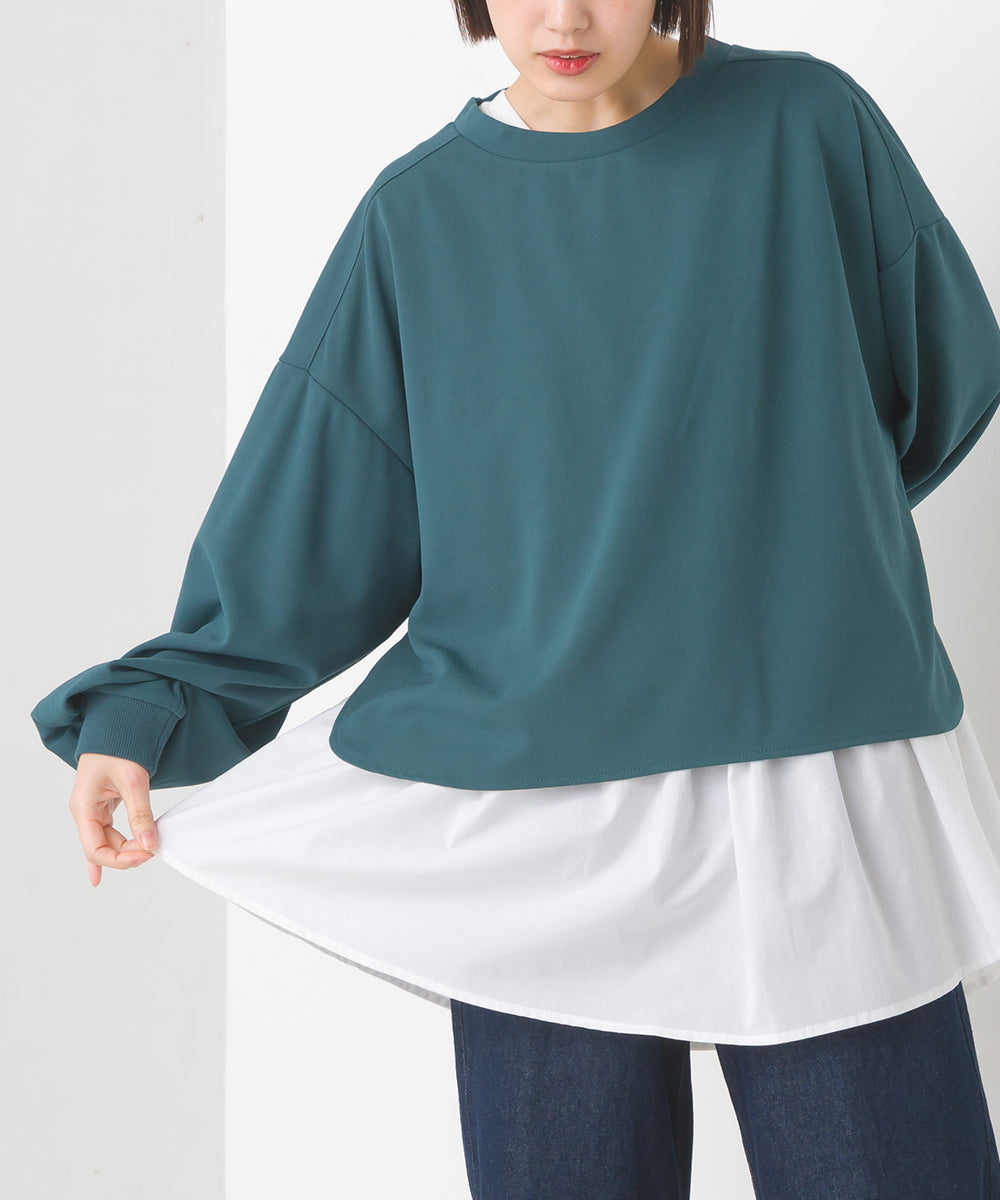 【OMNES】梨地ショート丈裾フレアアンサンブル長袖【7123-5352】