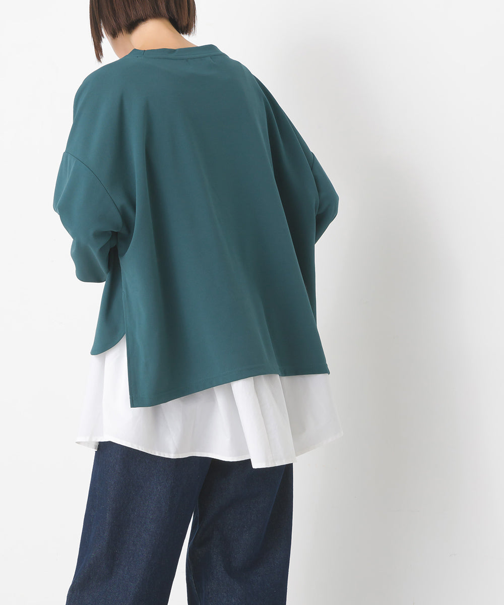 【OMNES】梨地ショート丈裾フレアアンサンブル長袖【7123-5352】