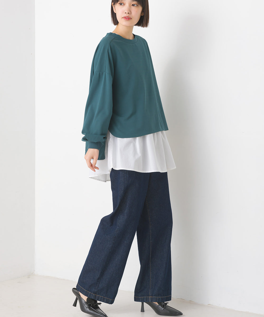 【OMNES】梨地ショート丈裾フレアアンサンブル長袖【7123-5352】
