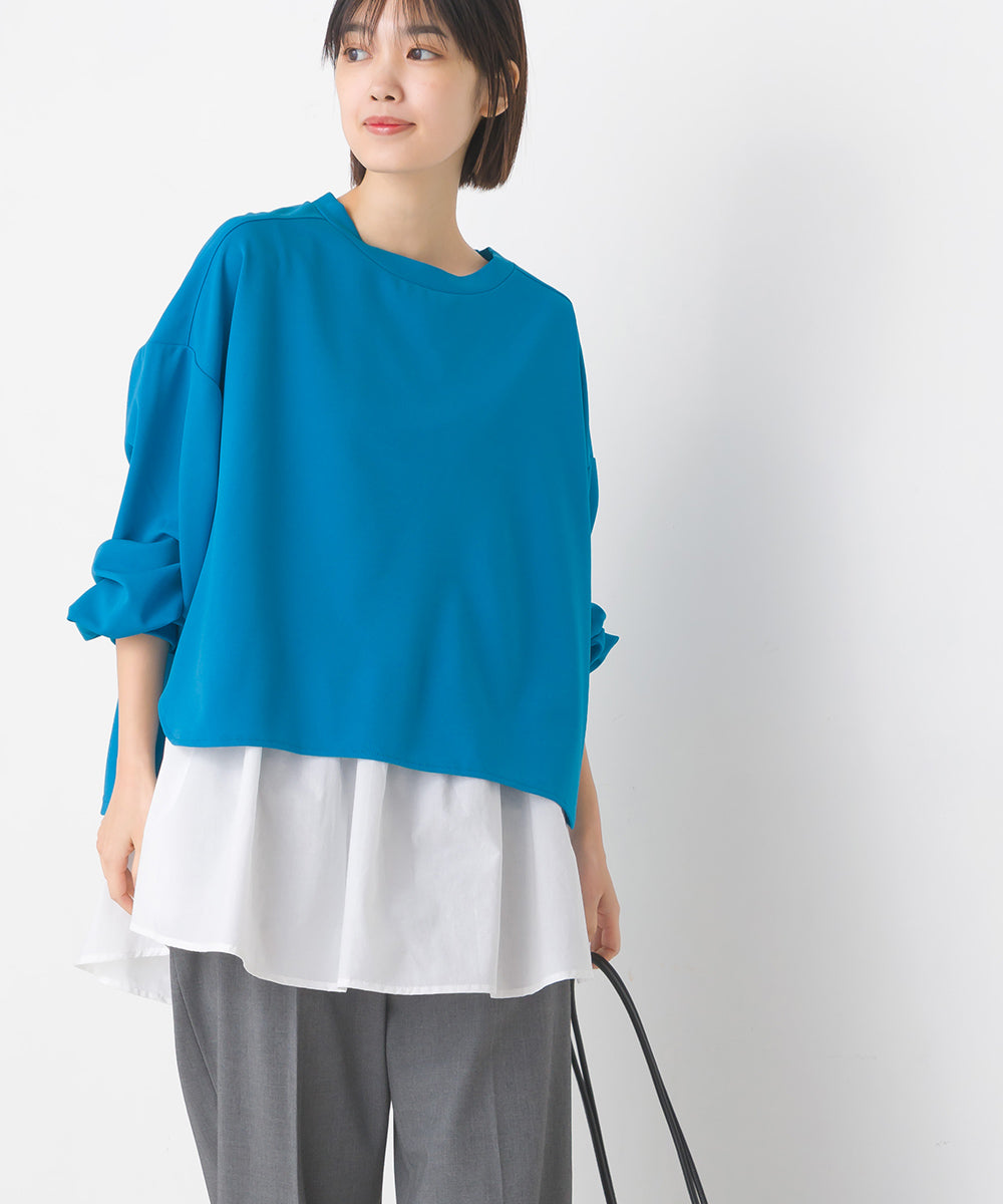 【OMNES】梨地ショート丈裾フレアアンサンブル長袖【7123-5352】