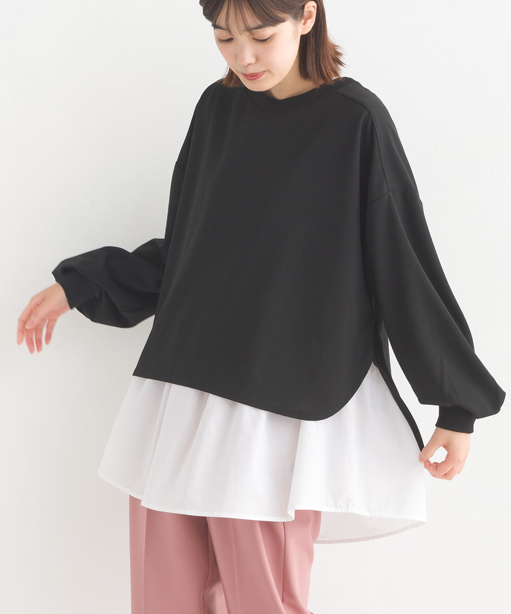 【OMNES】梨地ショート丈裾フレアアンサンブル長袖【7123-5352】