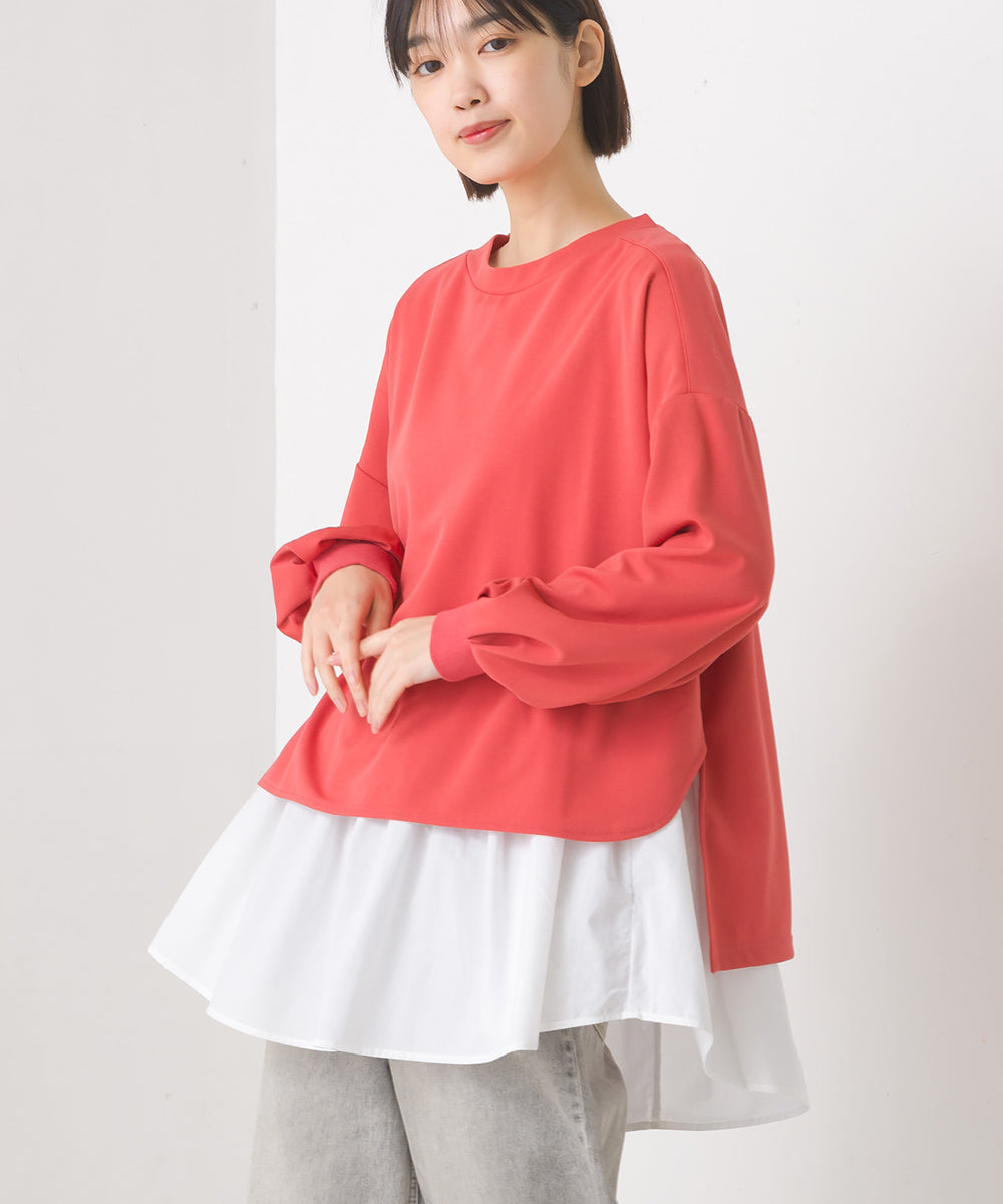 【OMNES】梨地ショート丈裾フレアアンサンブル長袖【7123-5352】