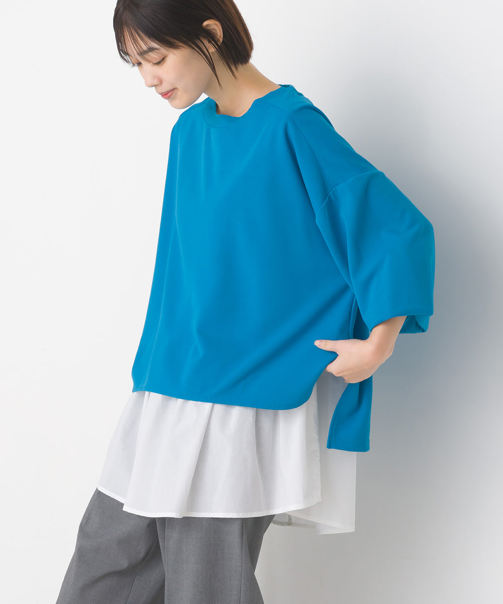 【OMNES】梨地ショート丈裾フレアアンサンブル長袖【7123-5352】
