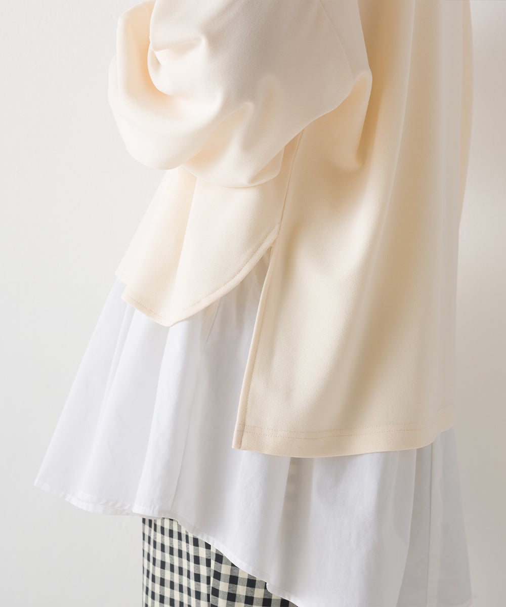 【OMNES】梨地ショート丈裾フレアアンサンブル長袖【7123-5352】