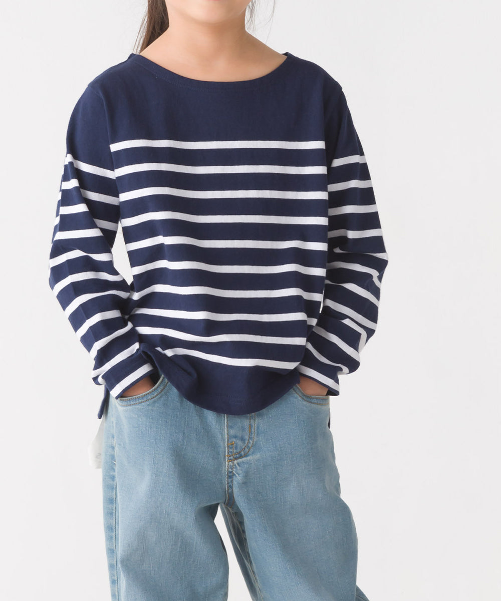 【OMNES】キッズパネルボーダーコットン長袖Tシャツ【7123-5355】