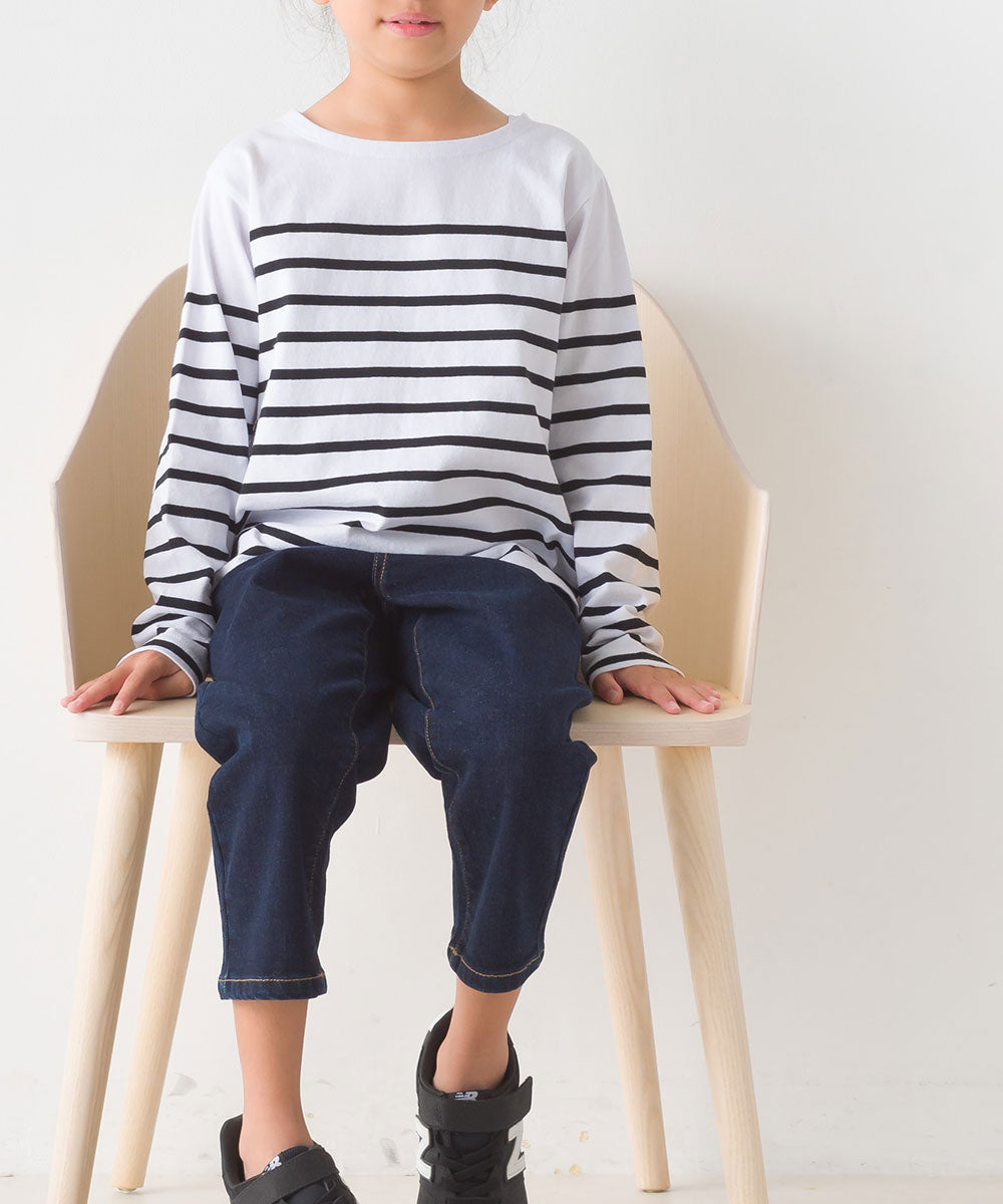 【OMNES】キッズパネルボーダーコットン長袖Tシャツ【7123-5355】