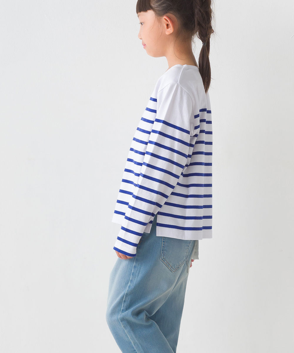 【OMNES】キッズパネルボーダーコットン長袖Tシャツ【7123-5355】