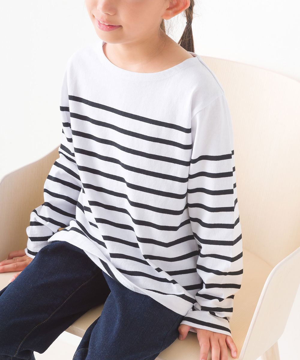 【OMNES】キッズパネルボーダーコットン長袖Tシャツ【7123-5355】