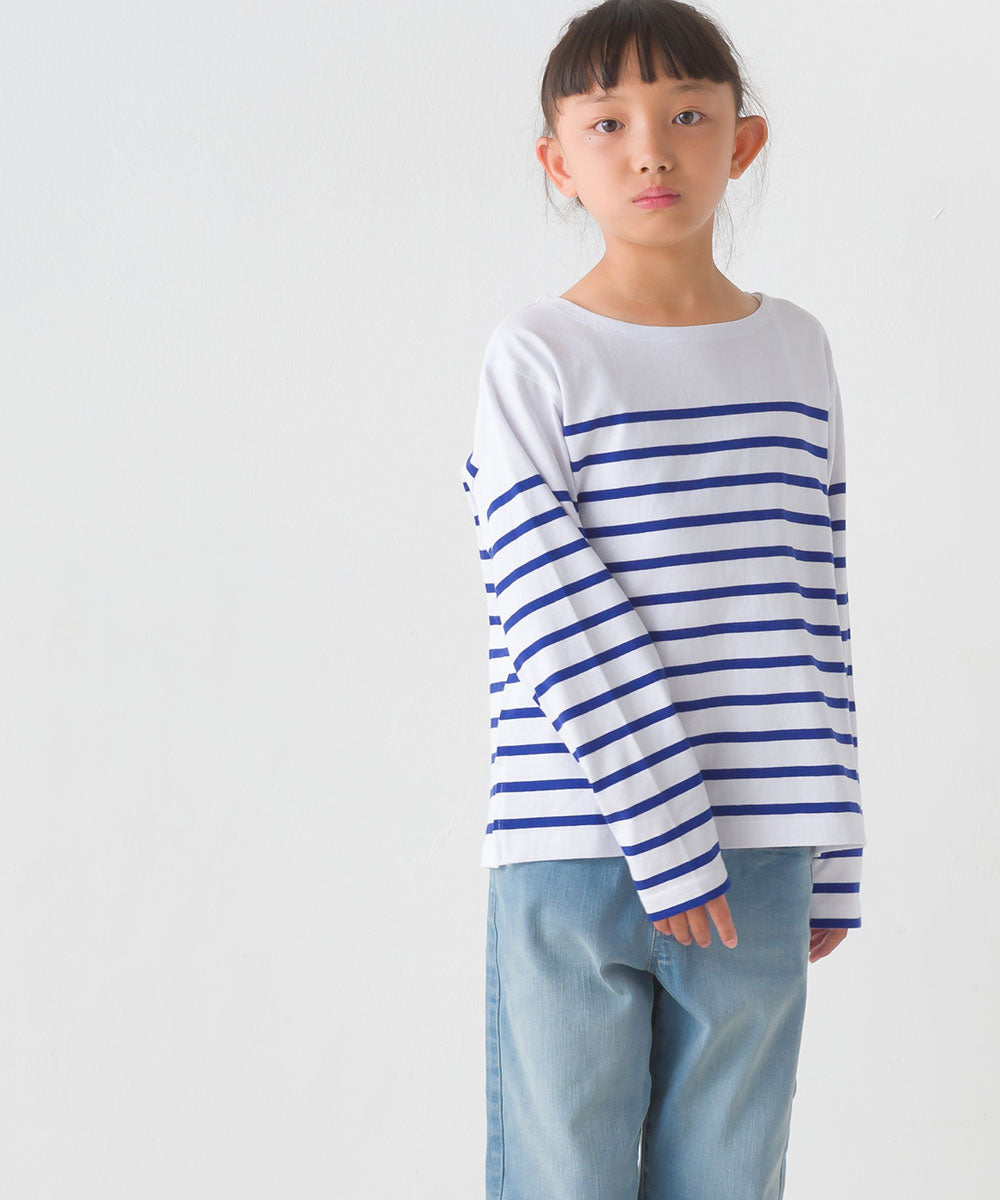 【OMNES】キッズパネルボーダーコットン長袖Tシャツ【7123-5355】