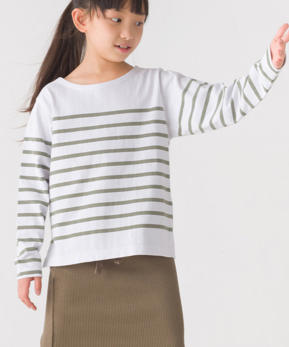 【OMNES】キッズパネルボーダーコットン長袖Tシャツ【7123-5355】