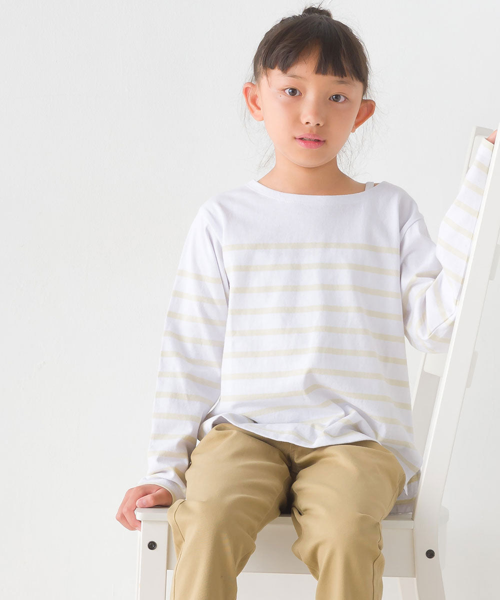 【OMNES】キッズパネルボーダーコットン長袖Tシャツ【7123-5355】
