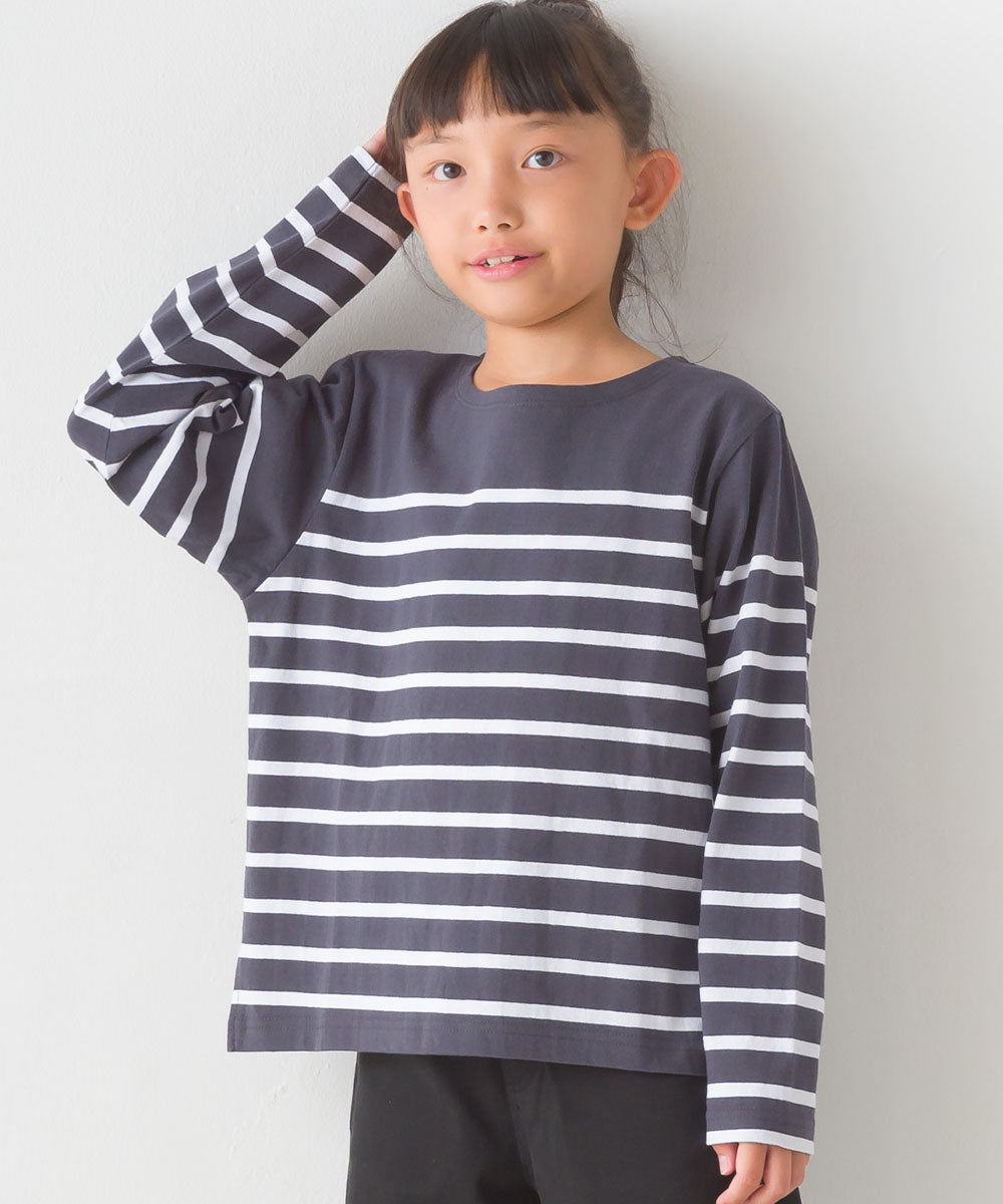 【OMNES】キッズパネルボーダーコットン長袖Tシャツ【7123-5355】