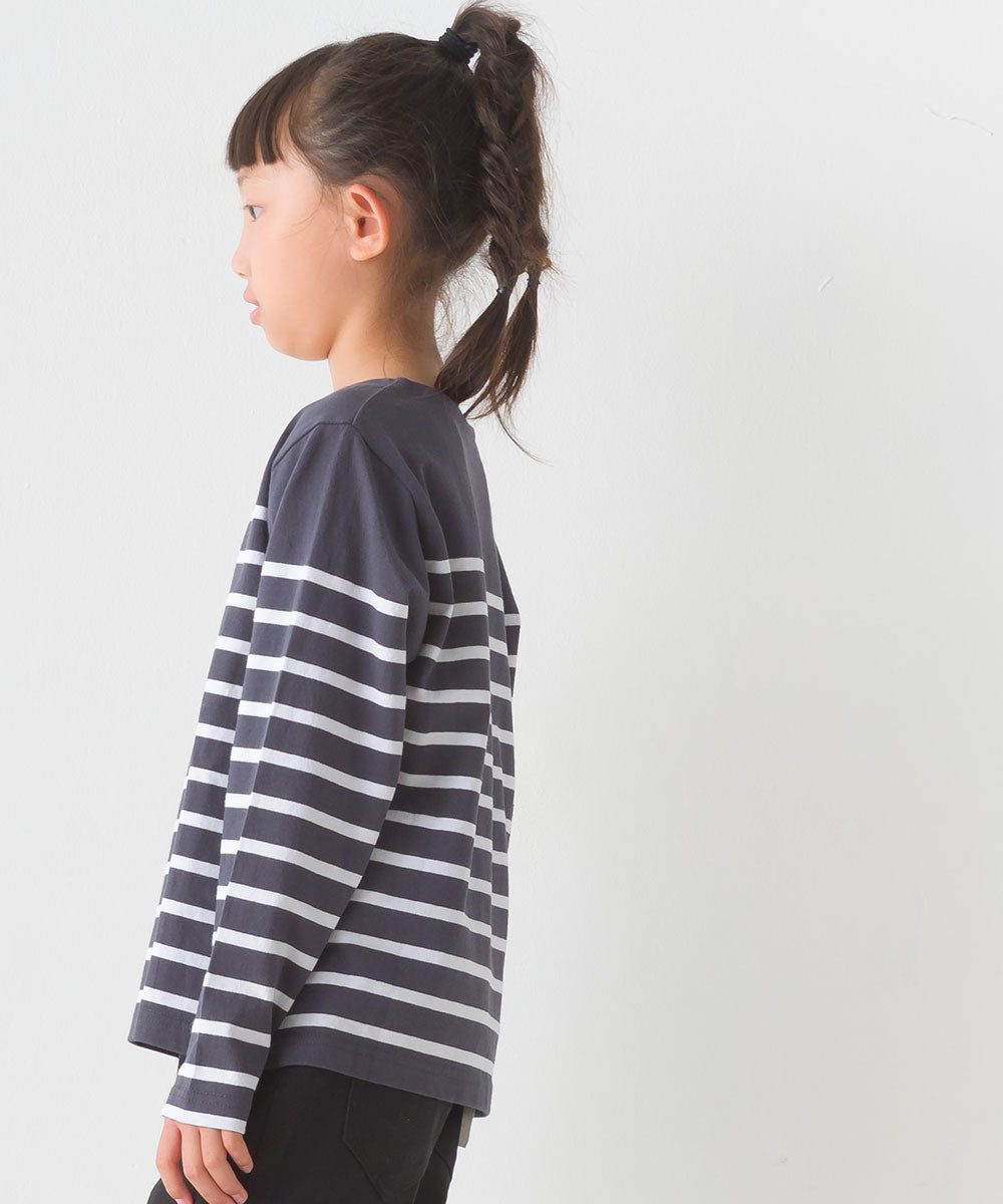 【OMNES】キッズパネルボーダーコットン長袖Tシャツ【7123-5355】
