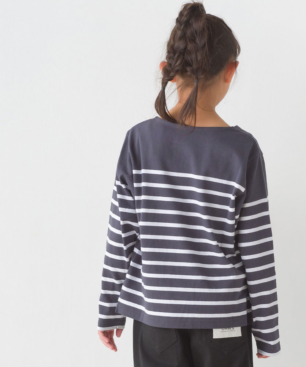 【OMNES】キッズパネルボーダーコットン長袖Tシャツ【7123-5355】