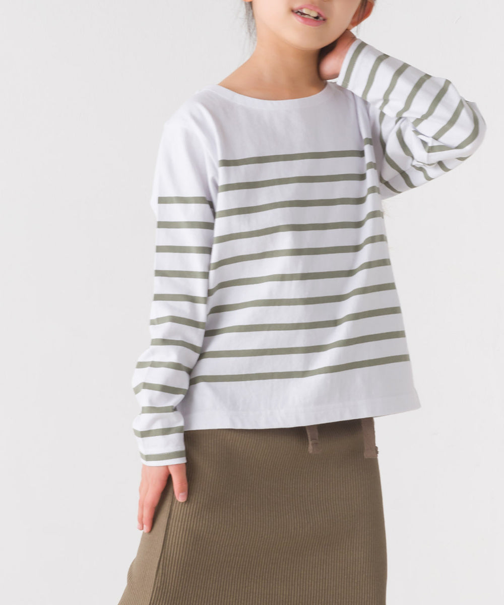 【OMNES】キッズパネルボーダーコットン長袖Tシャツ【7123-5355】