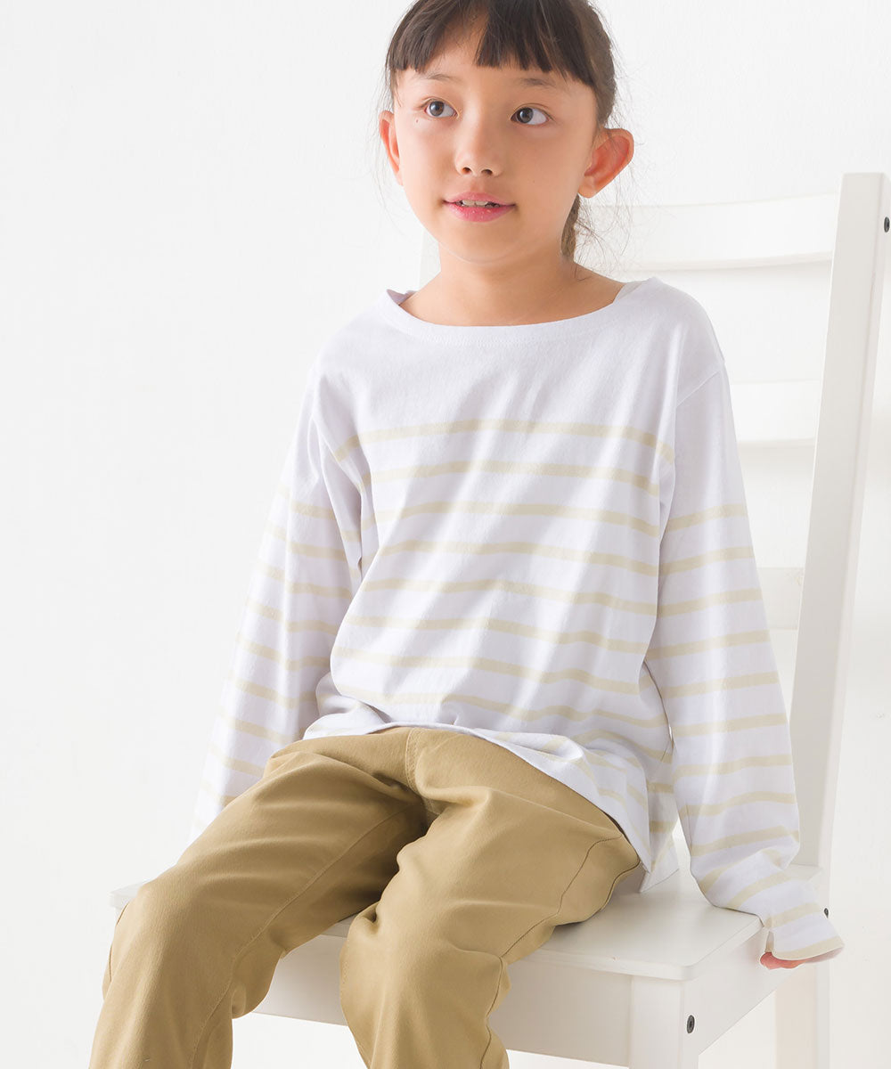 【OMNES】キッズパネルボーダーコットン長袖Tシャツ【7123-5355】