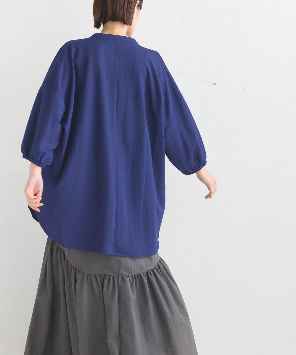 【OMNES】接触冷感レーヨンナイロン ヘンリーネック5分袖裾ラウンドプルオーバー【7123-5381】
