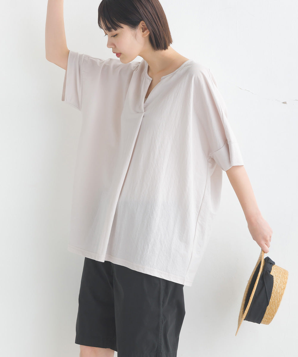 【OMNES】接触冷感レーヨンナイロン キーネック半袖プルオーバー【7123-5382】