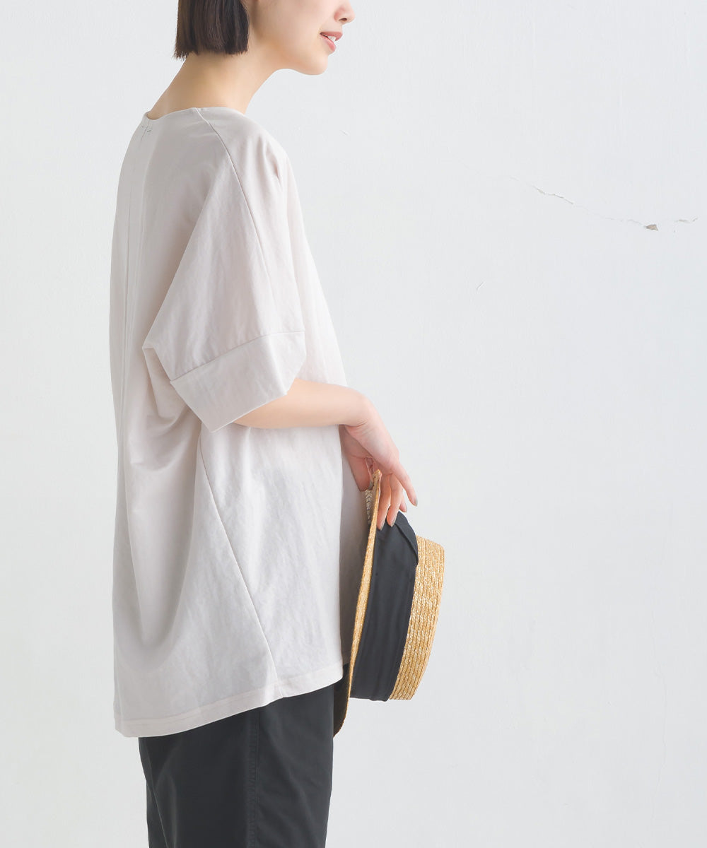【OMNES】接触冷感レーヨンナイロン キーネック半袖プルオーバー【7123-5382】