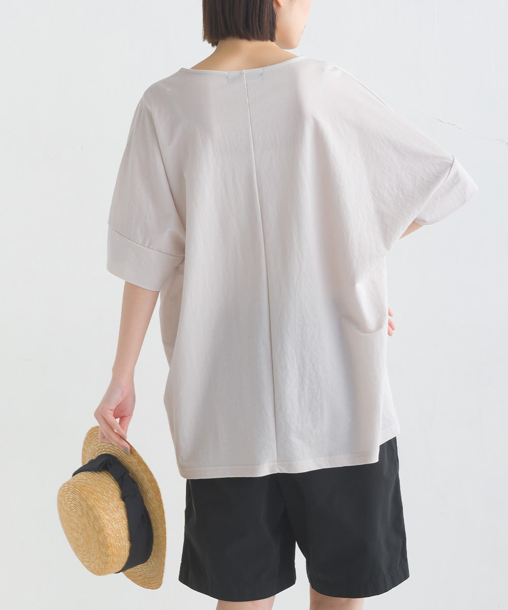 【OMNES】接触冷感レーヨンナイロン キーネック半袖プルオーバー【7123-5382】