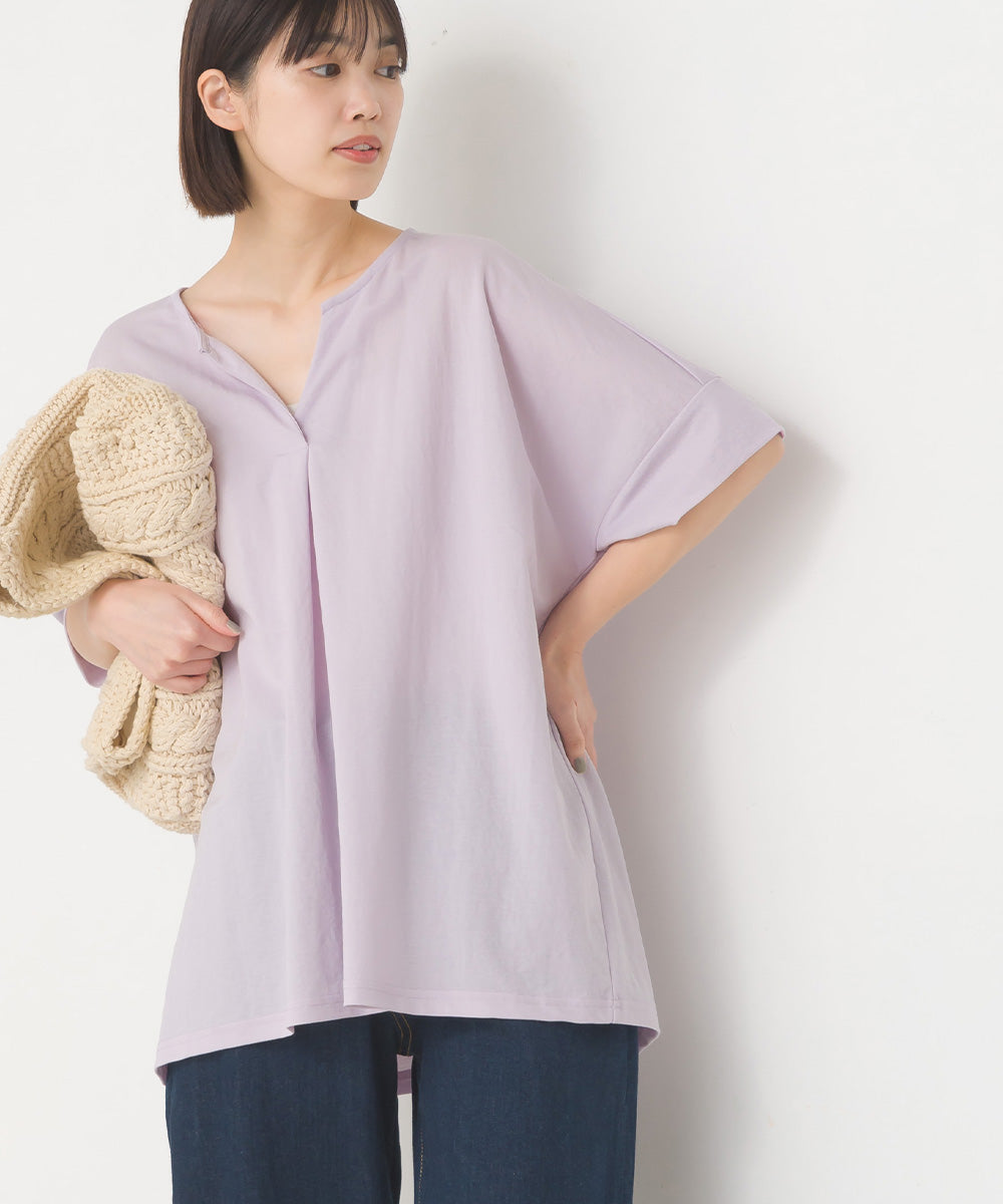 【OMNES】接触冷感レーヨンナイロン キーネック半袖プルオーバー【7123-5382】
